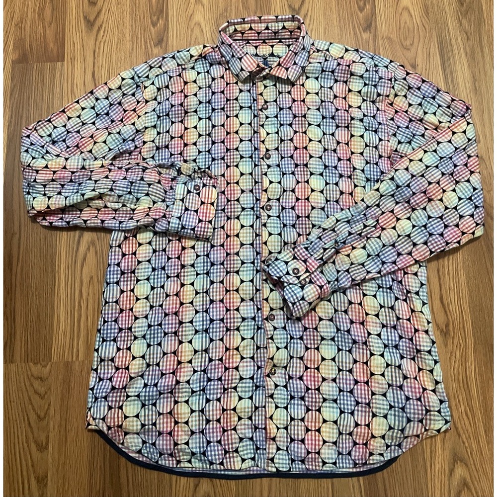 Luchiano Visconti Shirt Mens Large Geometric Button Up Multicolor